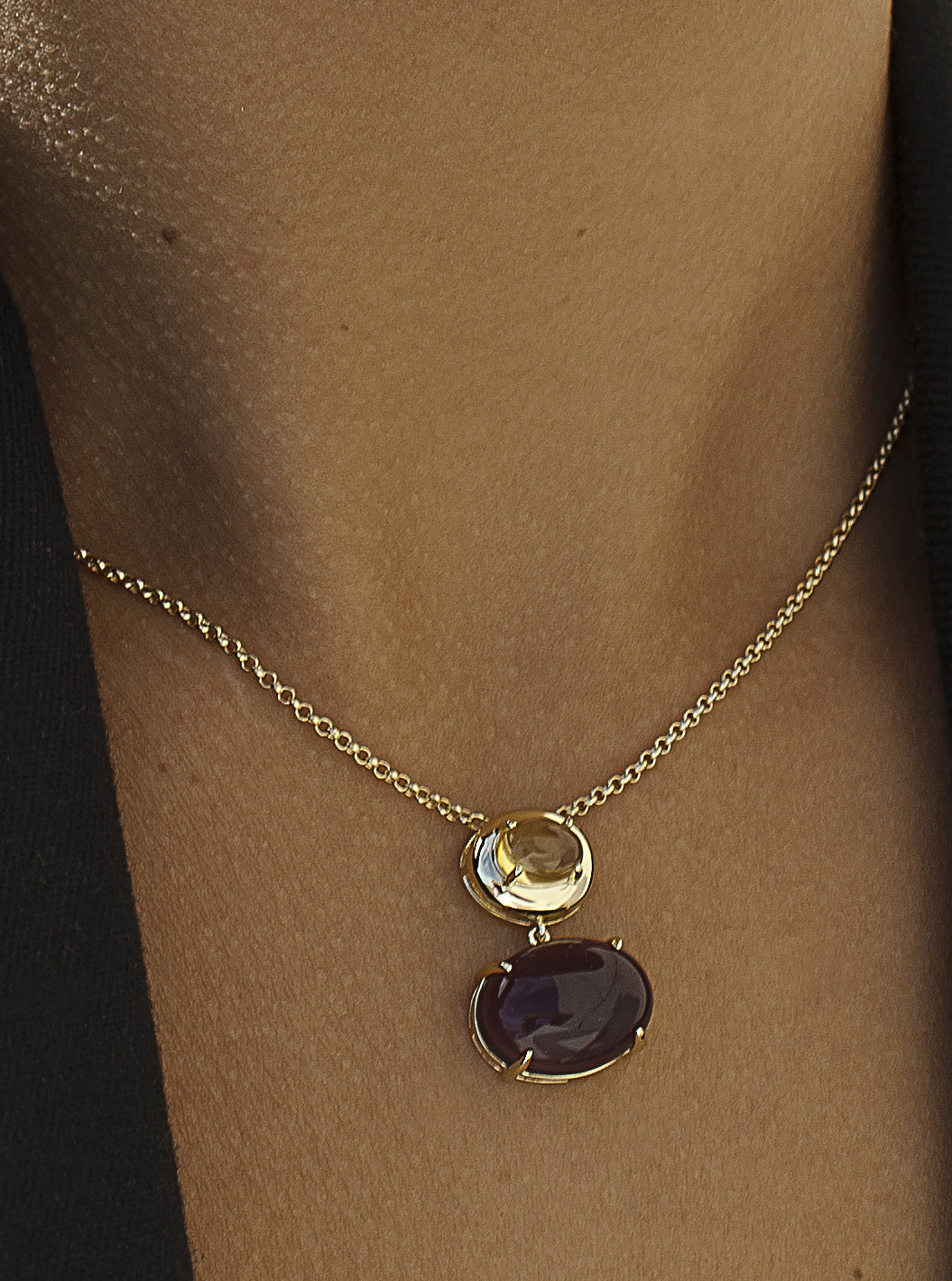 Colliers pendentifs en argent avec double zircon cubique, améthyste et andratite