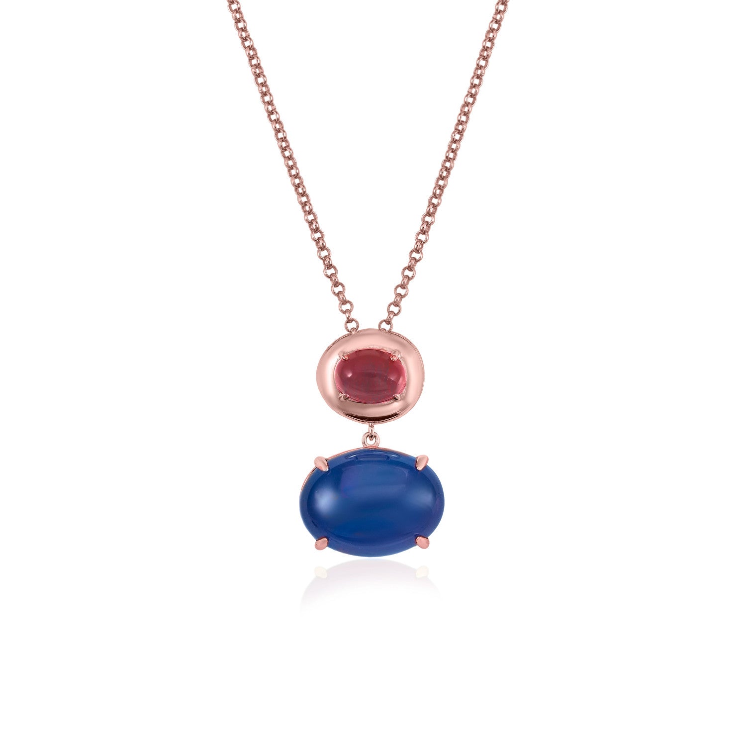 Collares con colgantes de plata con doble circonita azurita y fucsia