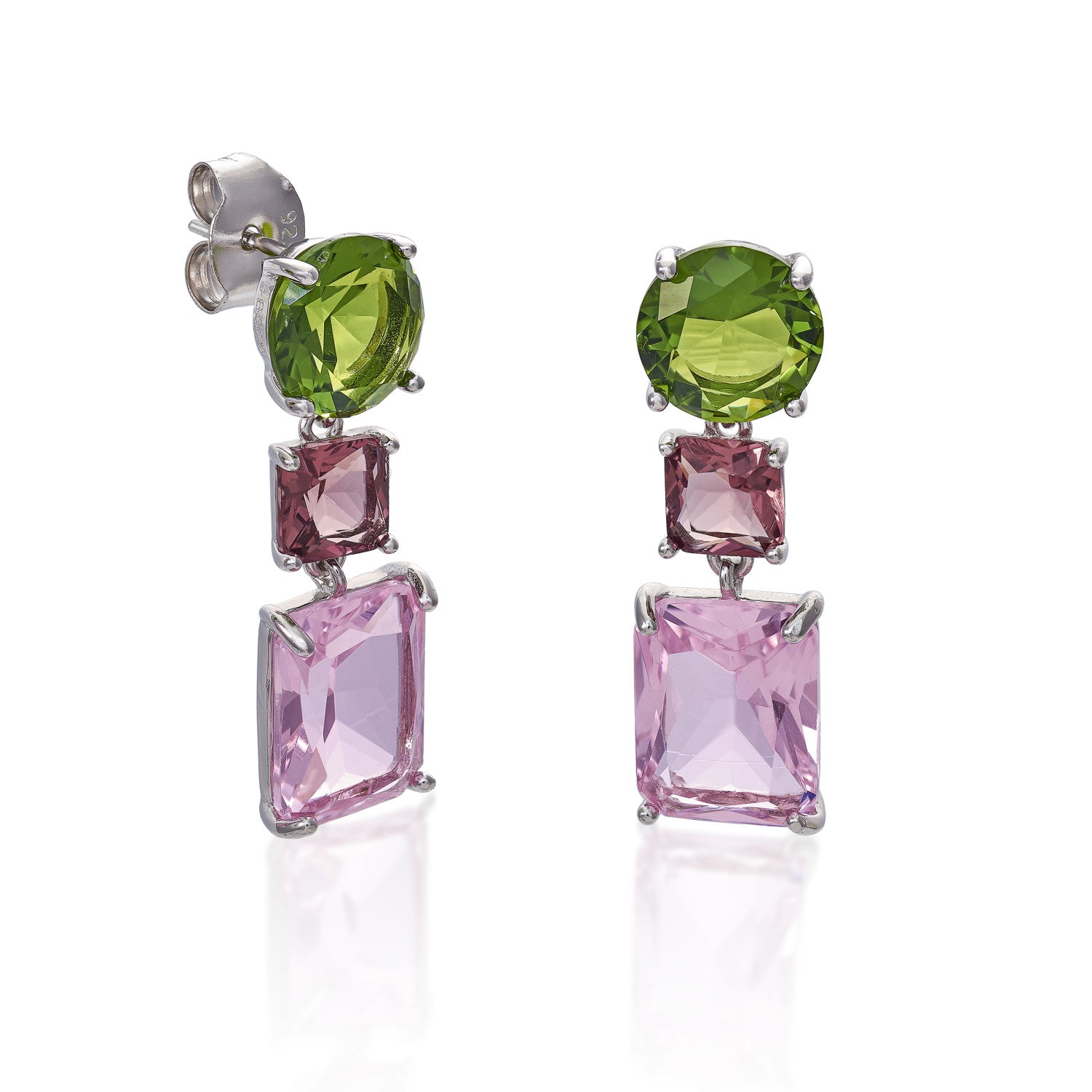 Boucles d'oreilles ornées de pierres argentées colorées, design transparent