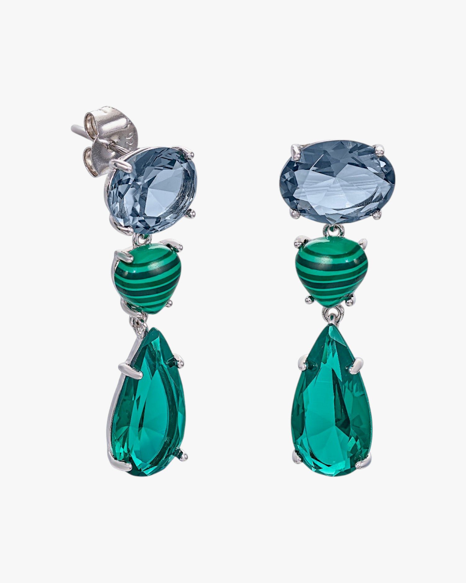 Pendientes de piedras de colores y malaquita en tonos verdes
