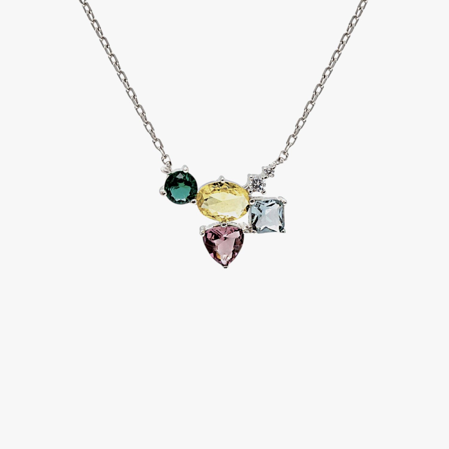 Collares con piedras diseño mosaico multicolor y circonitas