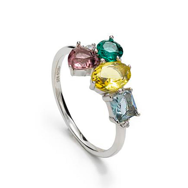 Bagues ornées de pierres mosaïques multicolores et de zirconiums cubiques