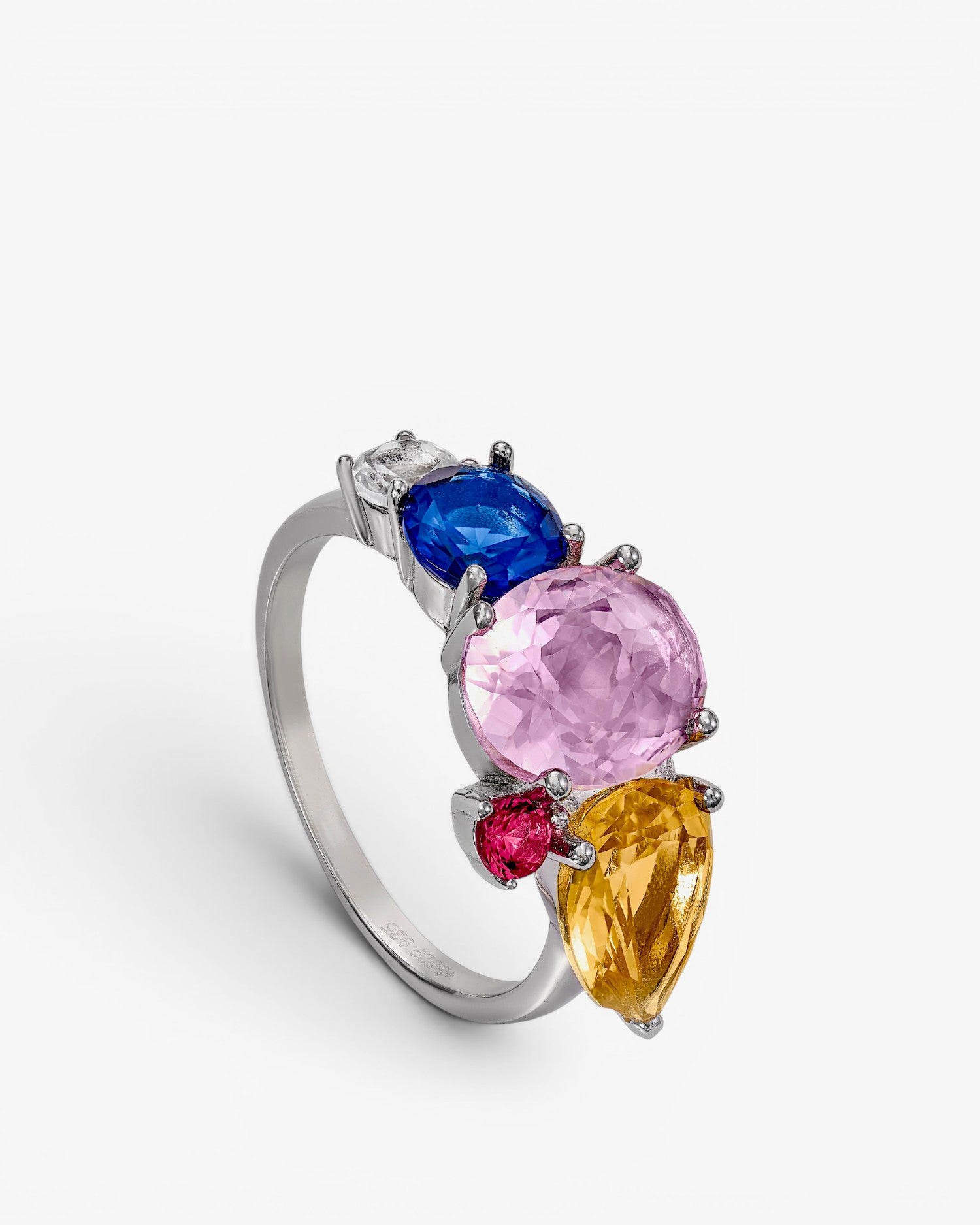 Rings with bright colored stones and cubic zirconia