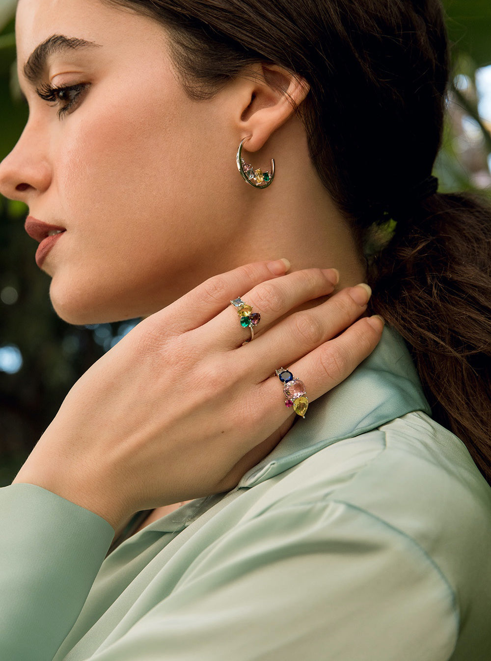 Rings with bright colored stones and cubic zirconia