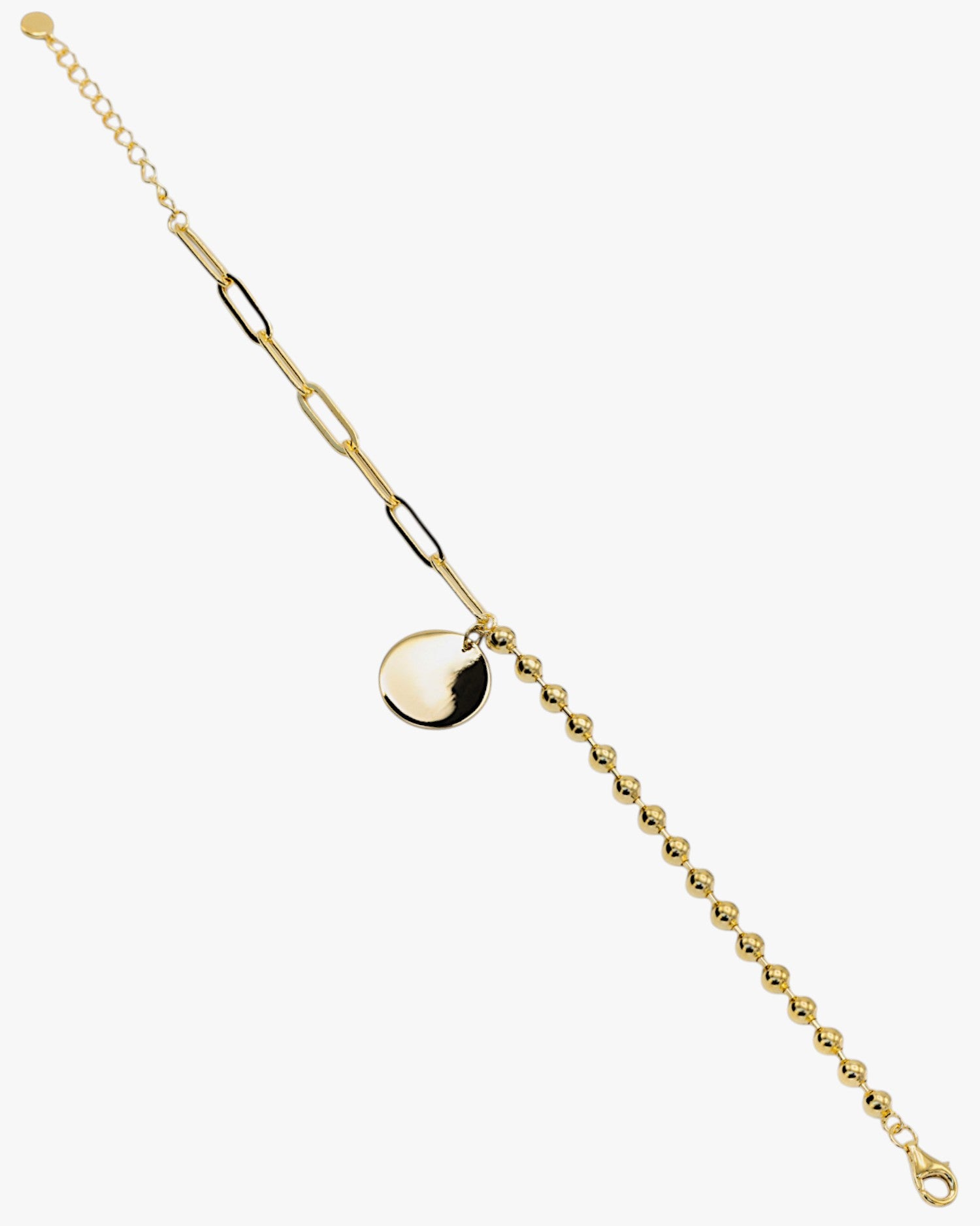 Pulseras con colgantes de plata bañados en oro con charm redondo y bolitas