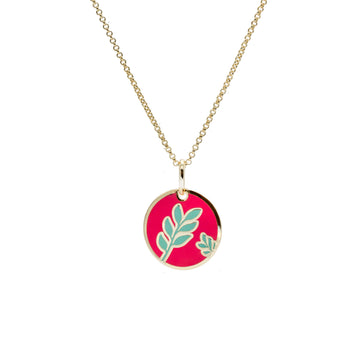 Collar medalla de plata de motivo floral de esmalte en tono rosa fucsia