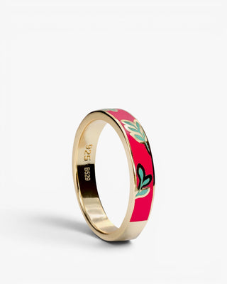 Anillo esmalte fucsia motivo floral