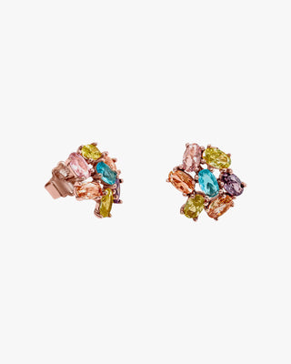 Pendientes botón diseño de cuarzos adamantinos multicolores