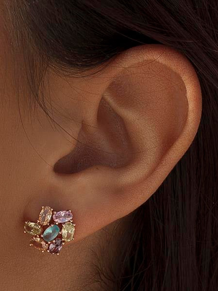 Boucles d'oreilles à bouton ornées de quartz adamantine multicolore