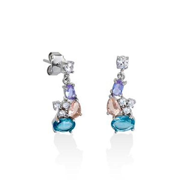 Boucles d'oreilles compactes en pierre colorée avec zircone cubique