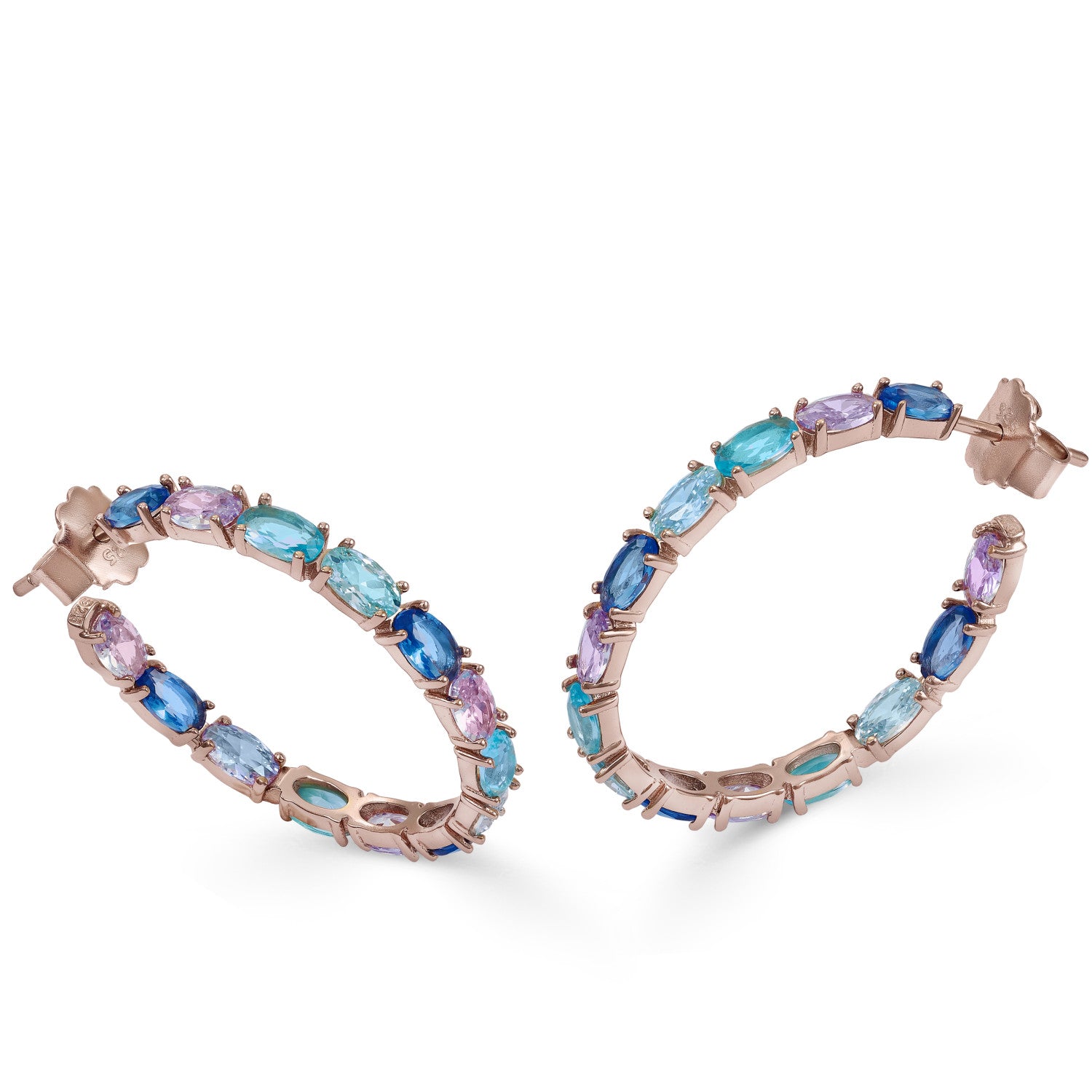 Pendientes aros con piedras de talla oval en tonos azules