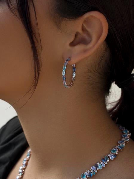 Pendientes aros con piedras de talla oval en tonos azules