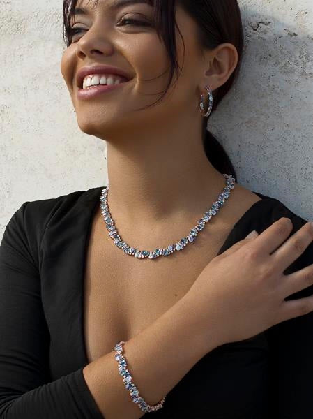 Pendientes aros con piedras de talla oval en tonos azules