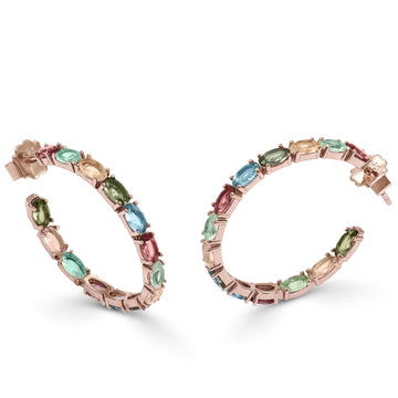 Pendientes aros con piedras de talla oval diseño multicolor