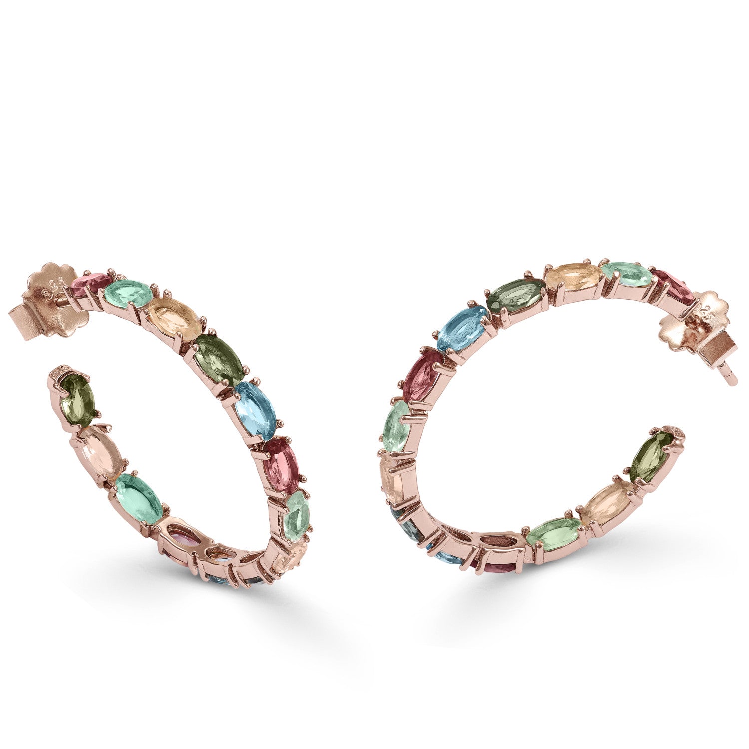 Pendientes aros con piedras de talla oval diseño multicolor