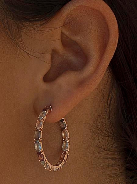 Pendientes aros con piedras de talla oval diseño multicolor