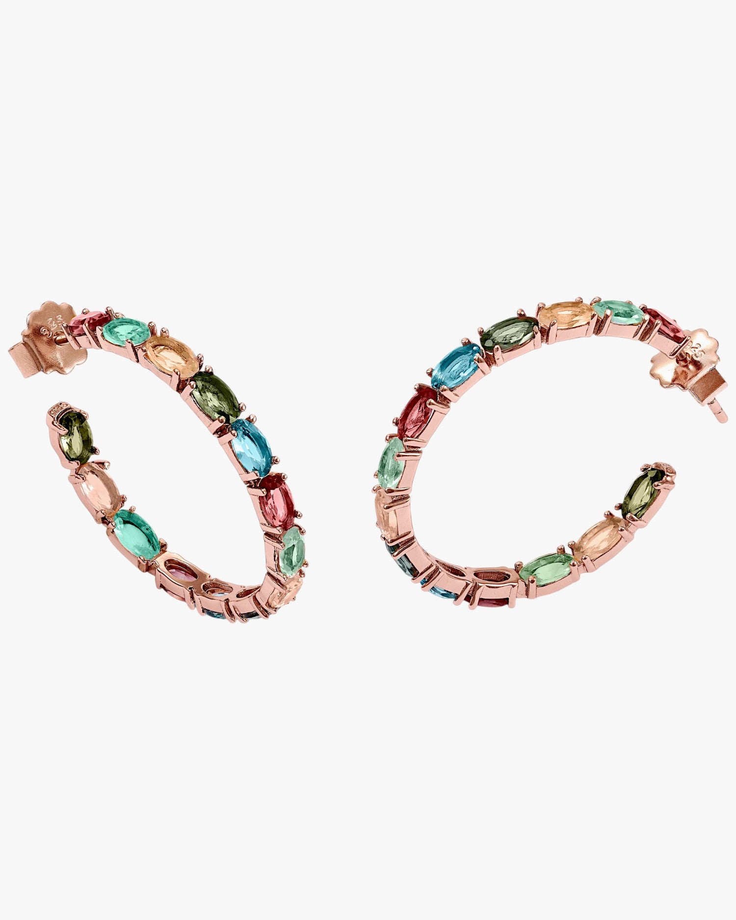 Pendientes aros con piedras de talla oval diseño multicolor