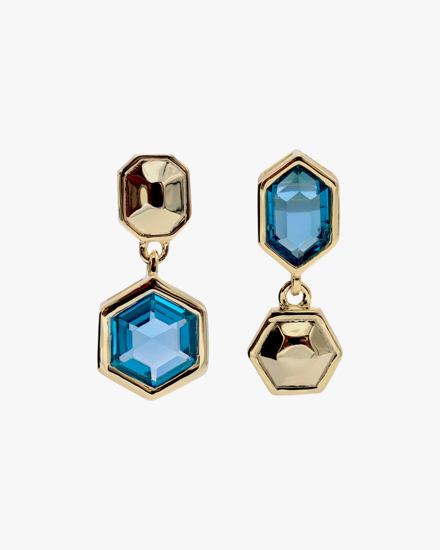 Pendientes con colgantes diseño hexagonal y gema azul