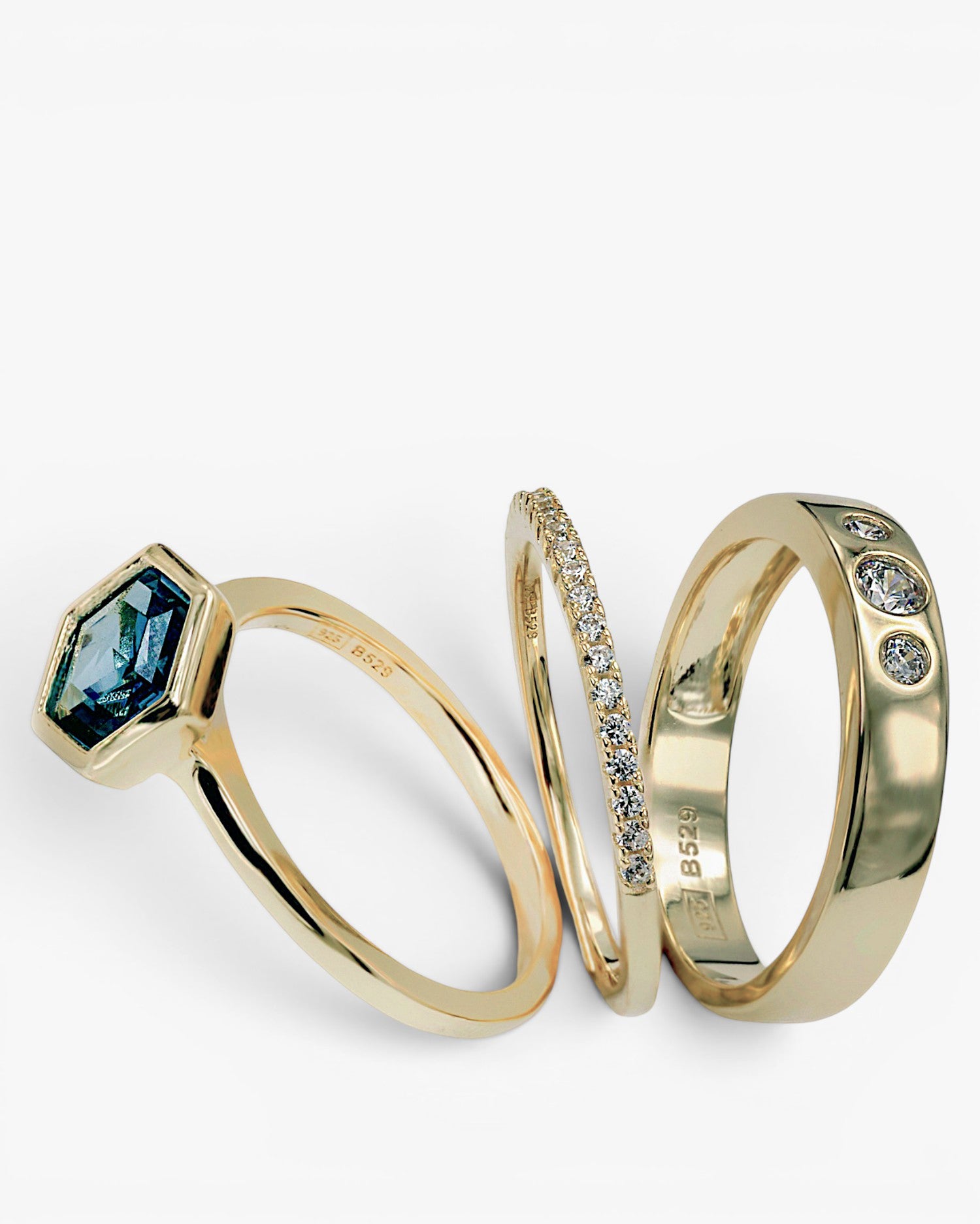 Anillos finos multi diseño con circonitas y gema azul