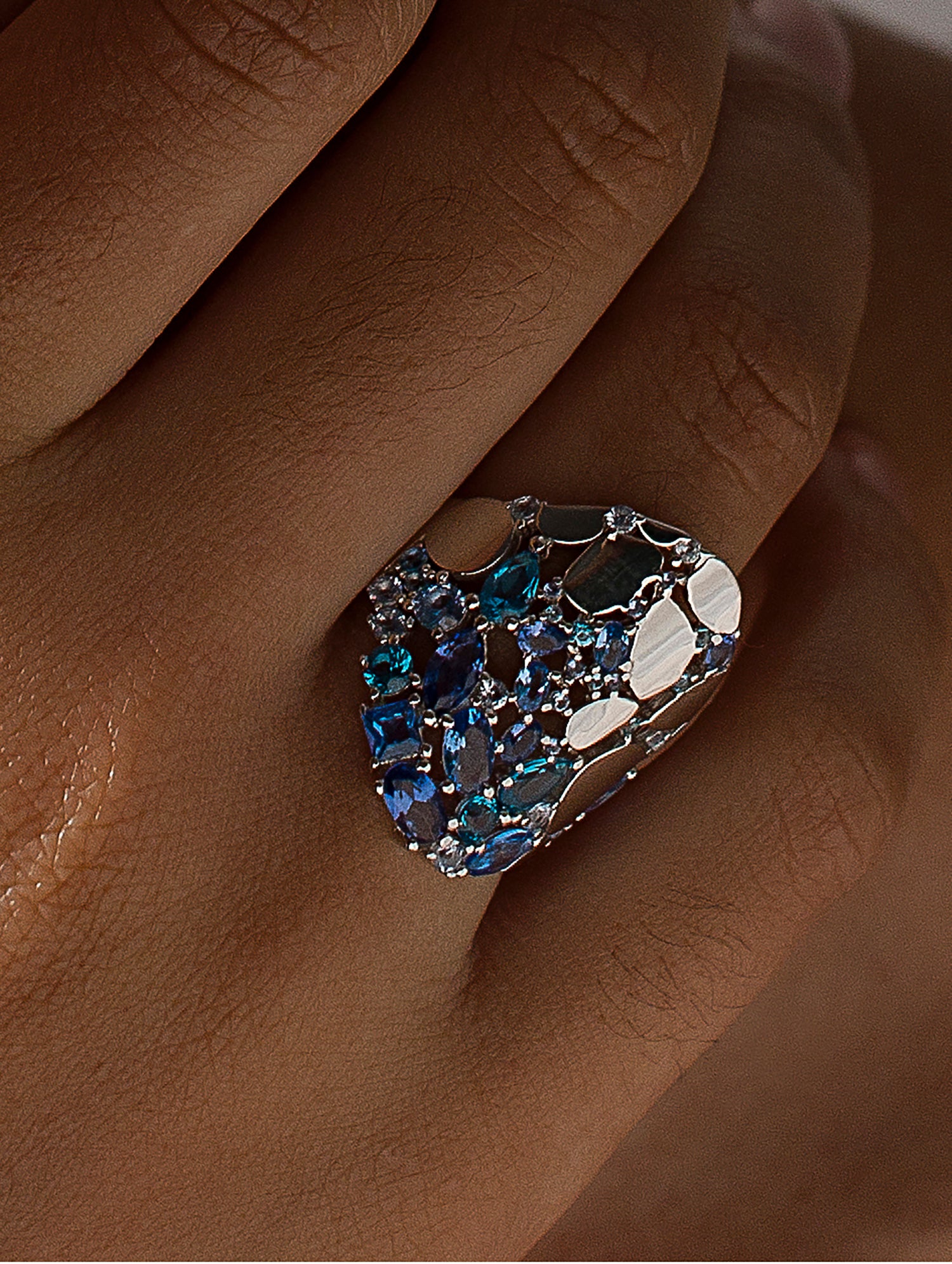 Rings with colored stones in shades of blue