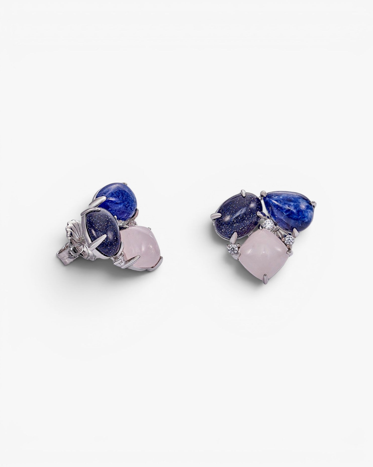 Natural stone triangular design earrings with cubic zirconia