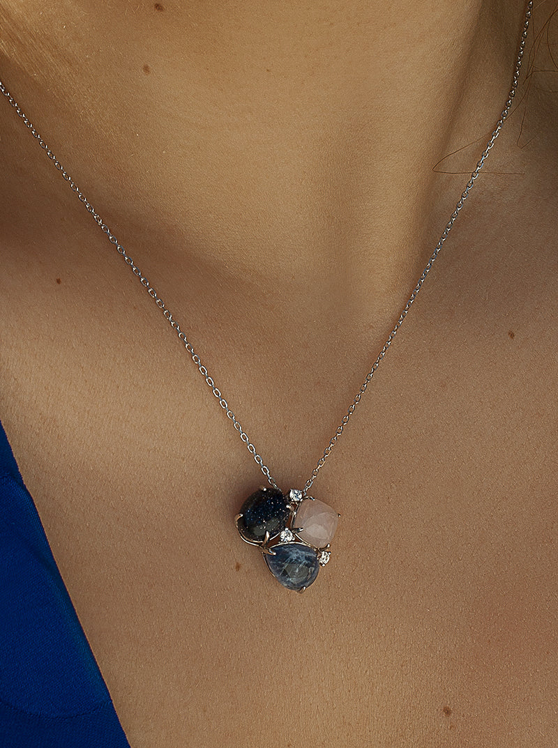 Necklaces with stones in shades of blue and pink with cubic zirconia