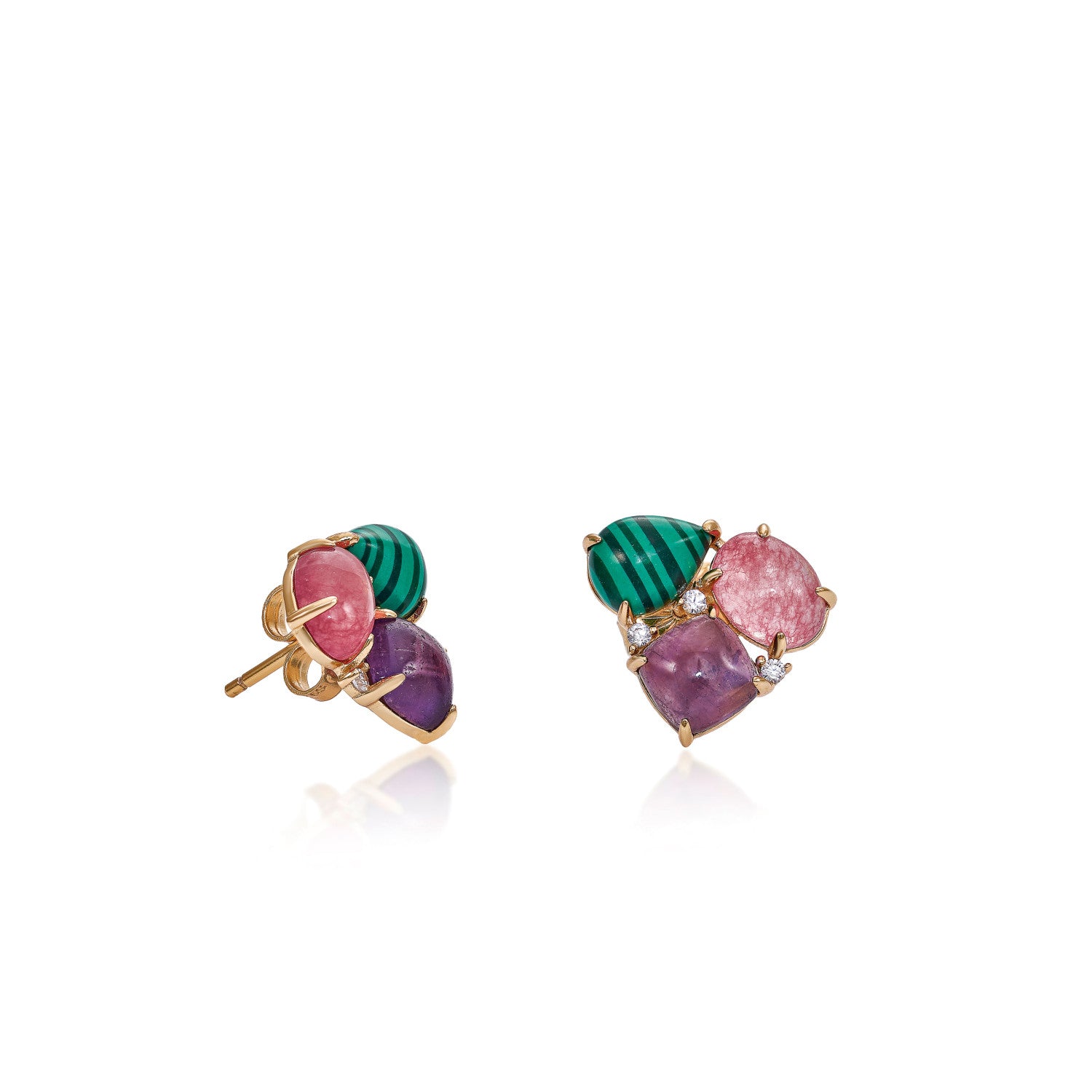 Pendientes de piedra natural diseño de tres piedras y circonitas