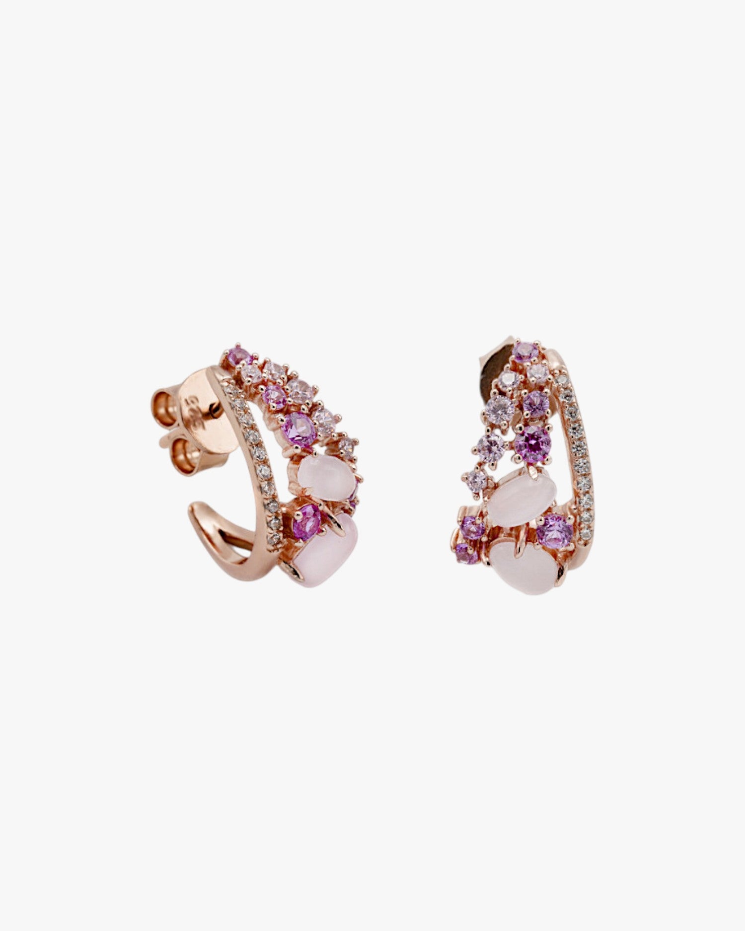 Pendientes de piedras de colores en tonos rosados y circonitas
