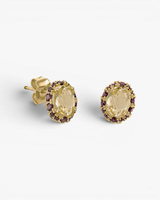 Pendientes botón con piedras de colores en tonos amarillos i granates