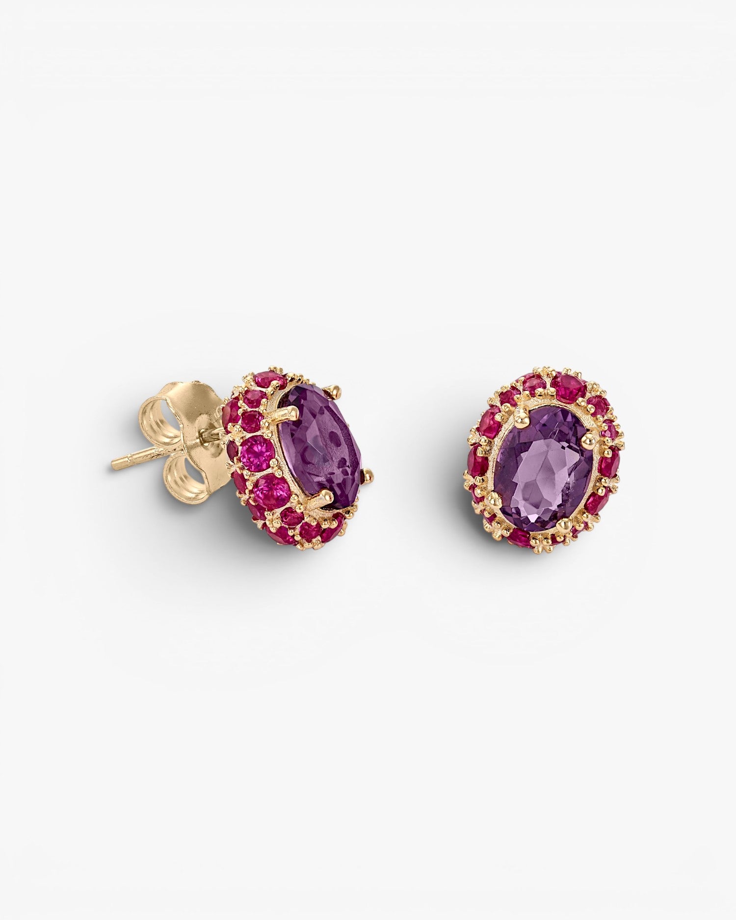 Pendientes botón en tonos violeta y rosados