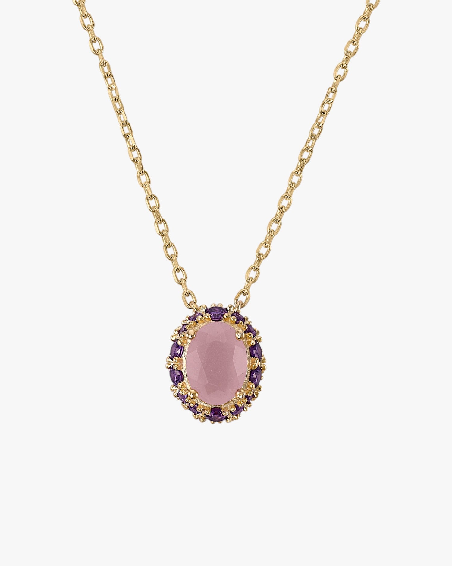 Collares con piedras motivo central en tono rosa palo y violeta