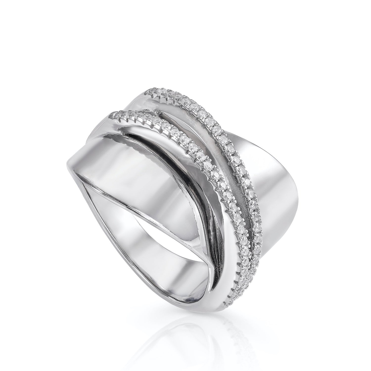 Wide rings formed by four channels and cubic zirconia