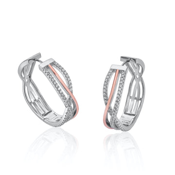 Pendientes aros originales diseño de carril bicolor y circonitas