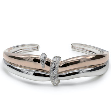 Pulsera esclava de plata bicolor con lazo de circonitas