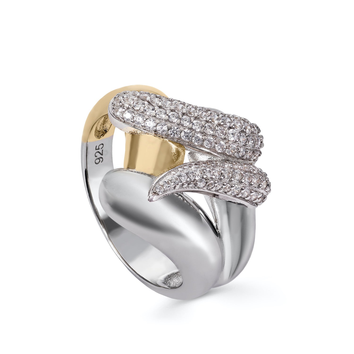 Anillos circonitas diseño bicolor y carril de circonitas