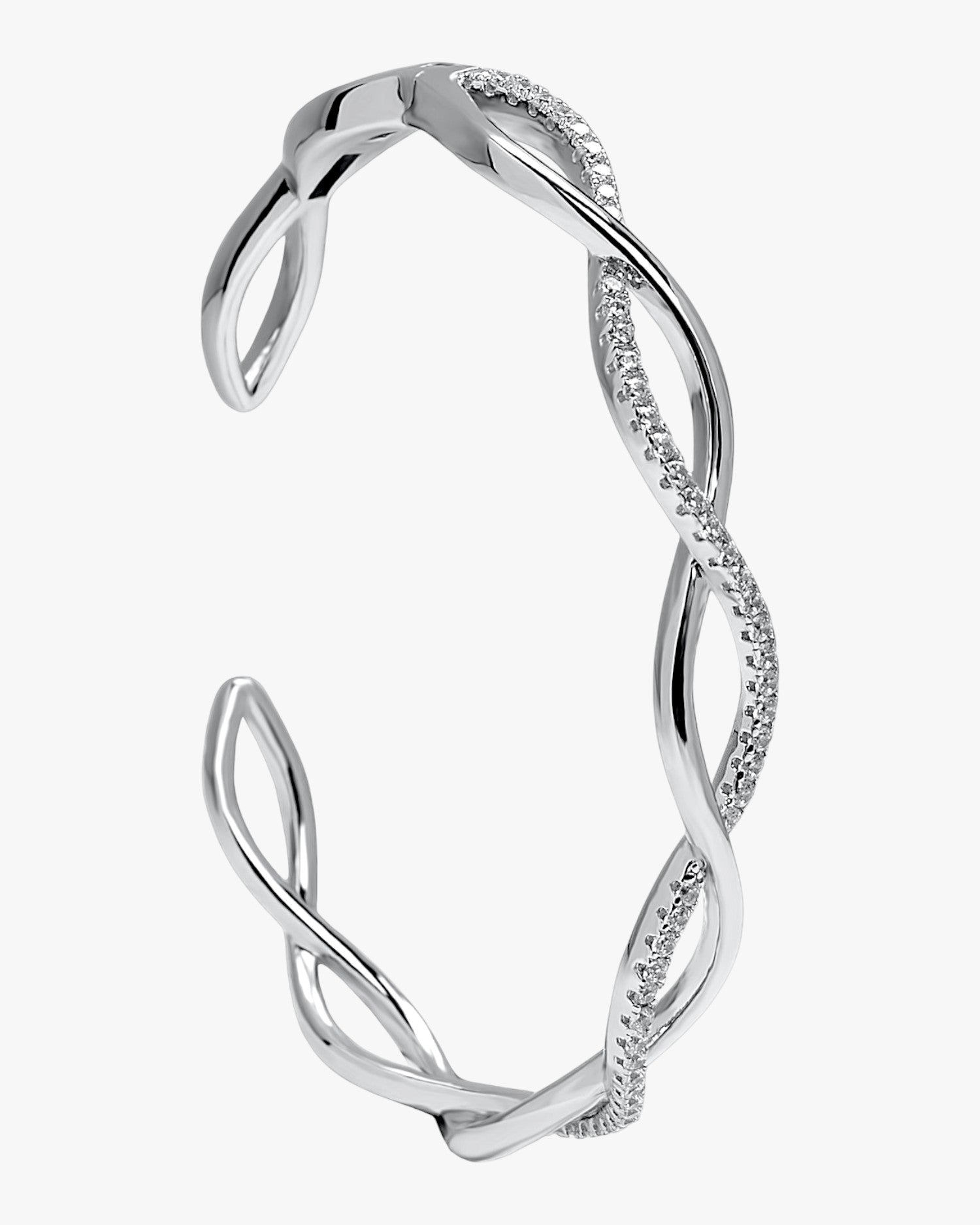 Pulsera esclava de plata doble carril entrelazado con circonitas