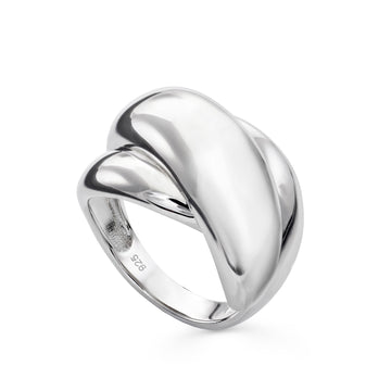 Anillos anchos diseño carriles envolventes y plata lisa