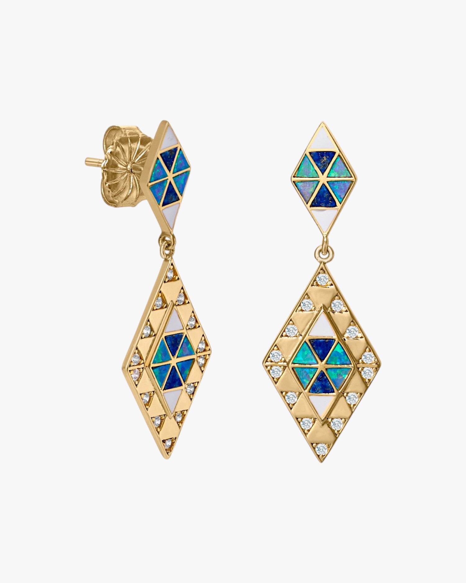 Pendientes con colgantes motivo rombo con lapislazuli esmalte y circonita