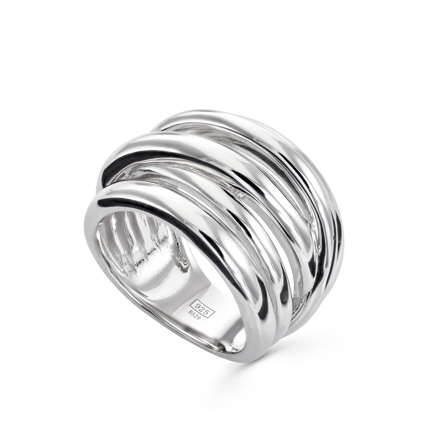 Anillos anchos diseño cinco carriles en plata lisa