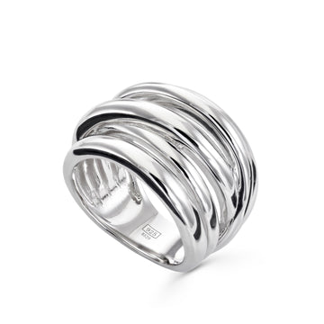 Anillos anchos diseño cinco carriles en plata lisa