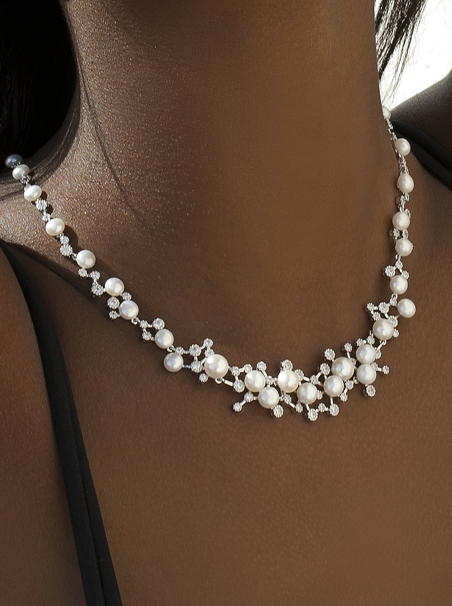 Collares fiesta de plata diseño perla y corconitas