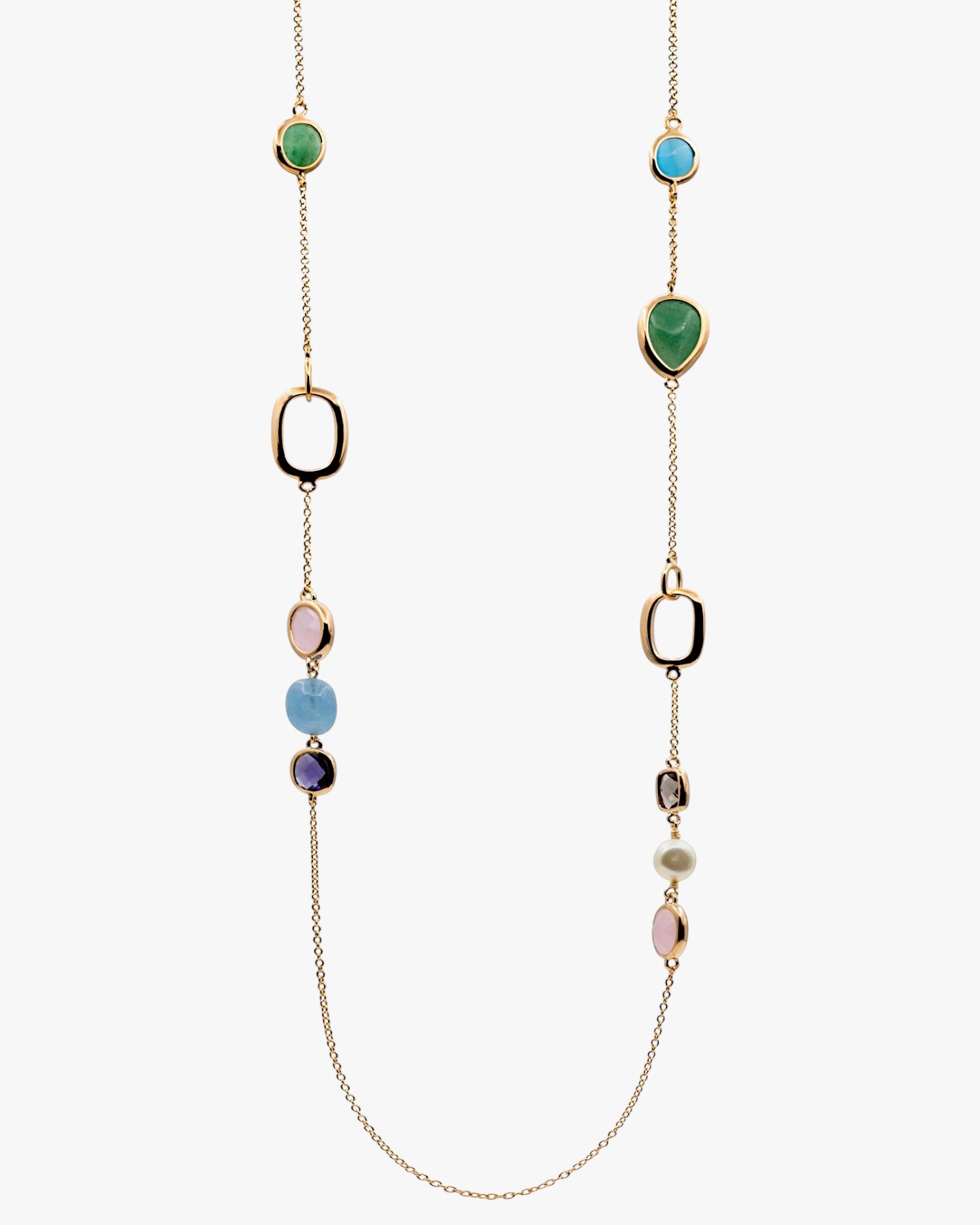 Long necklaces with designer stones in pastel shades