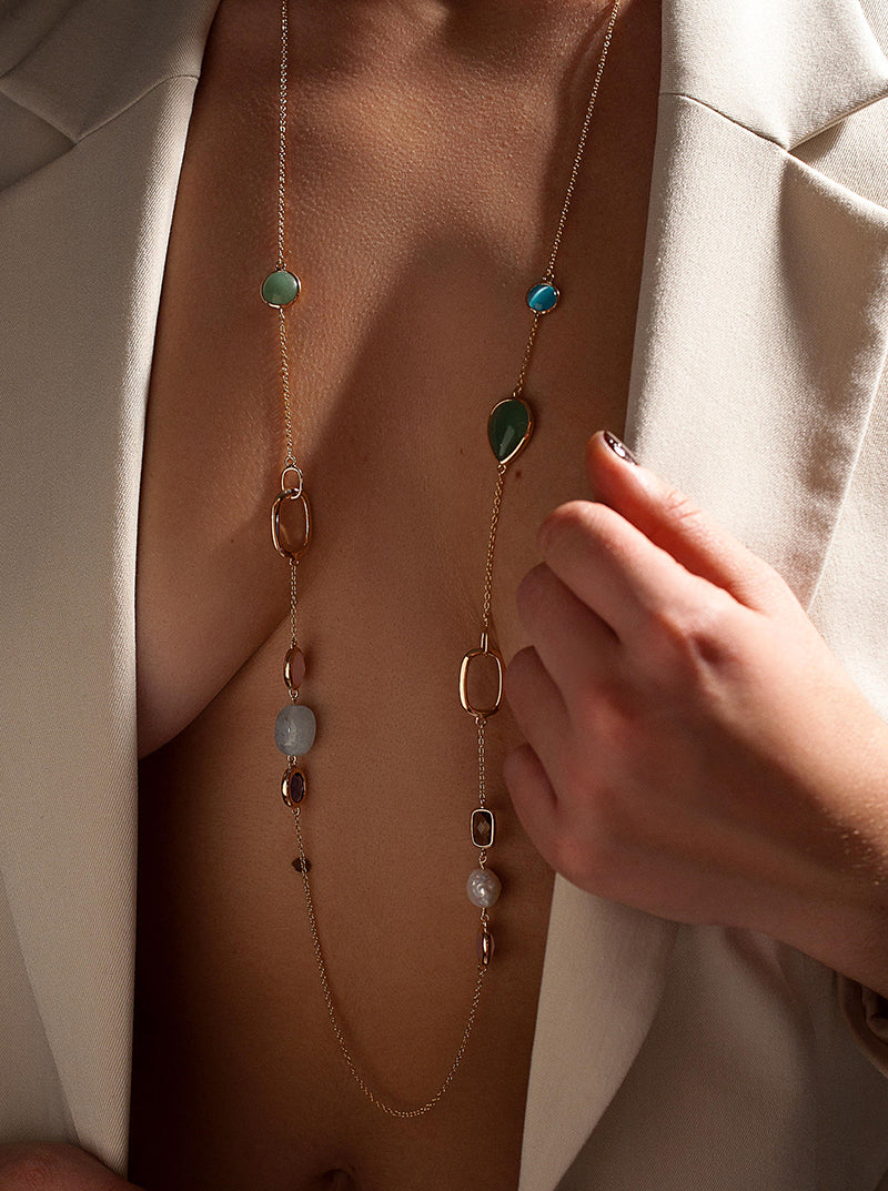Long necklaces with designer stones in pastel shades