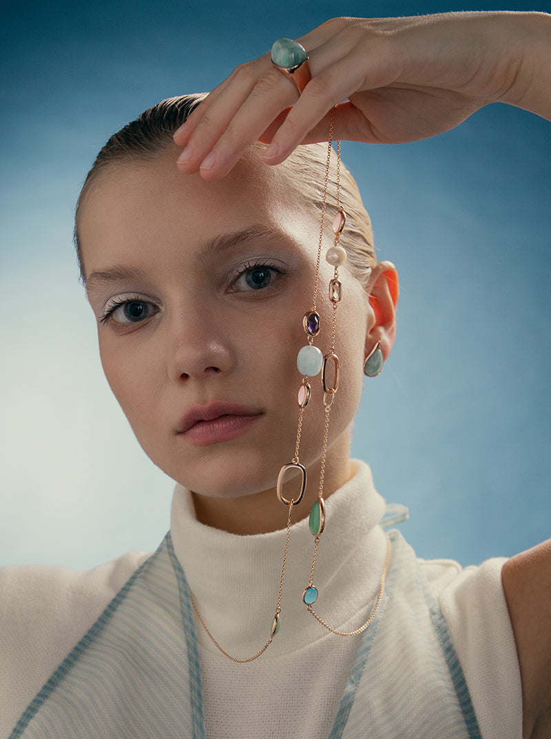 Long necklaces with designer stones in pastel shades