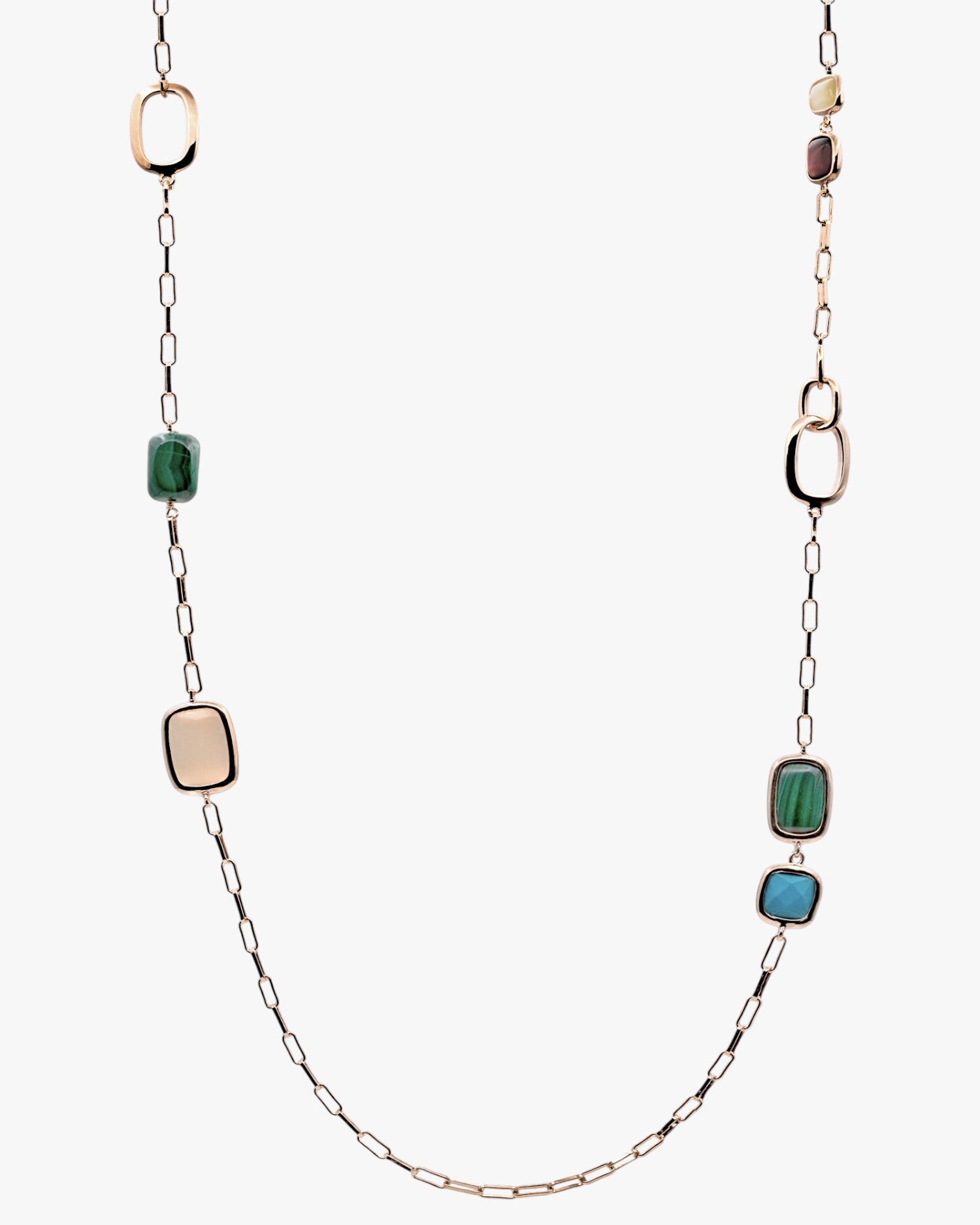 Long necklaces with designer stones in autumn tones