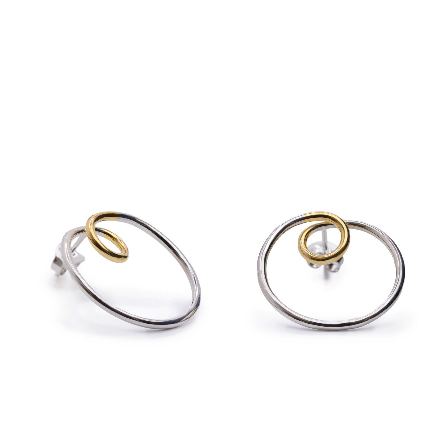 Boucles d'oreilles bicolore de argent design créole avec corkscrew