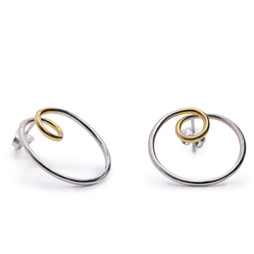 Pendientes bicolor de plata diseño aro con tirabuzón