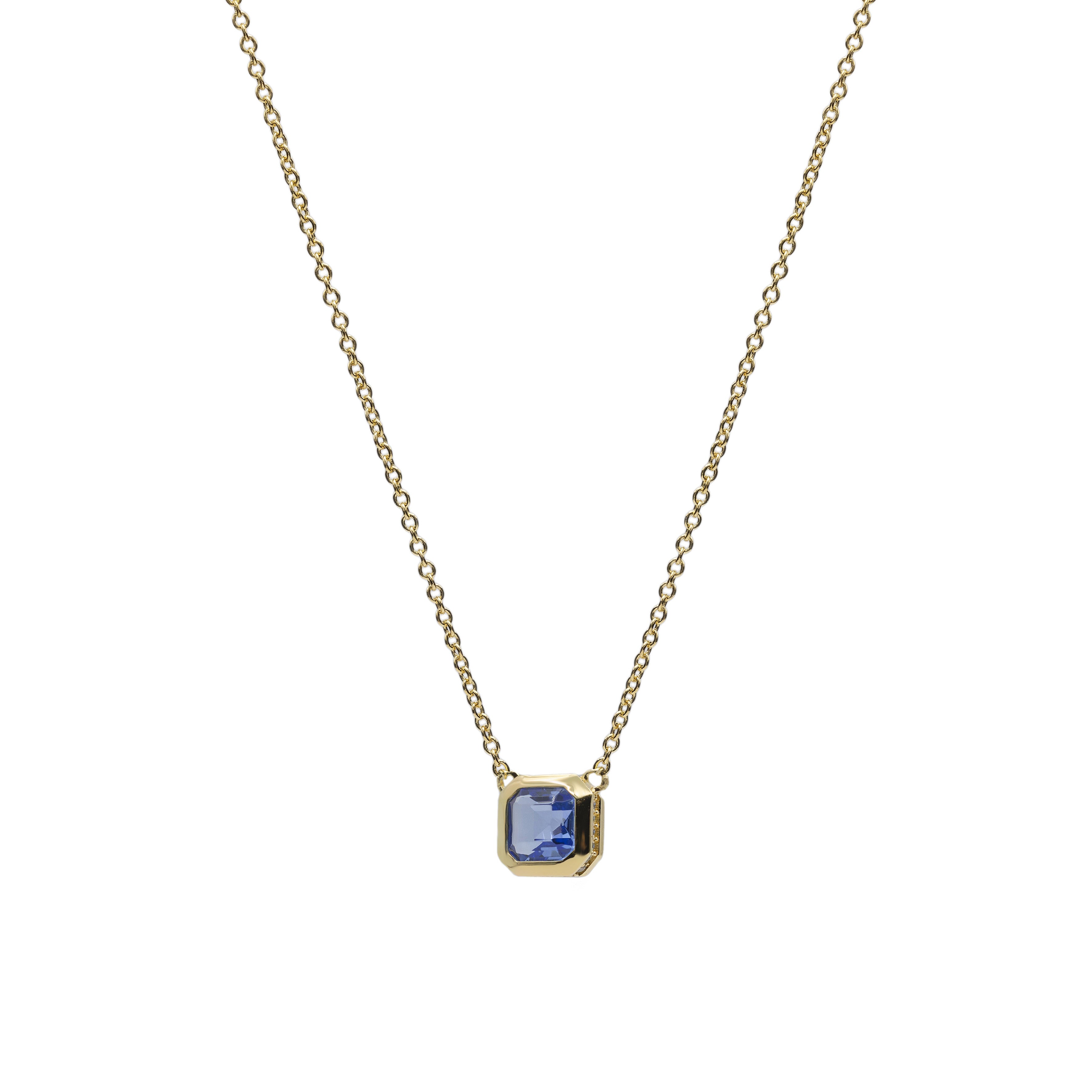 Collar de plata 925 bañada en oro con colgante azul rectangular