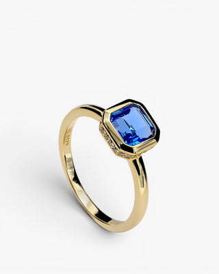Anillos con piedras de plata talla radiante tono zafiro y circonitas