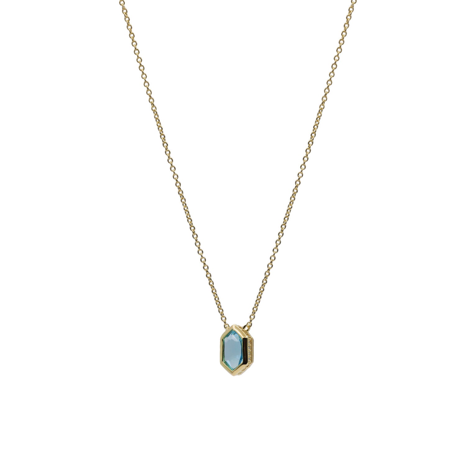 Collar con piedra hexagonal baño dorado tono aguamarina